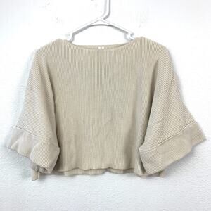 Marla Wynne Women's XS Beige Ribbed Knit Cropped Boat Neck Sweater Relaxed Fit